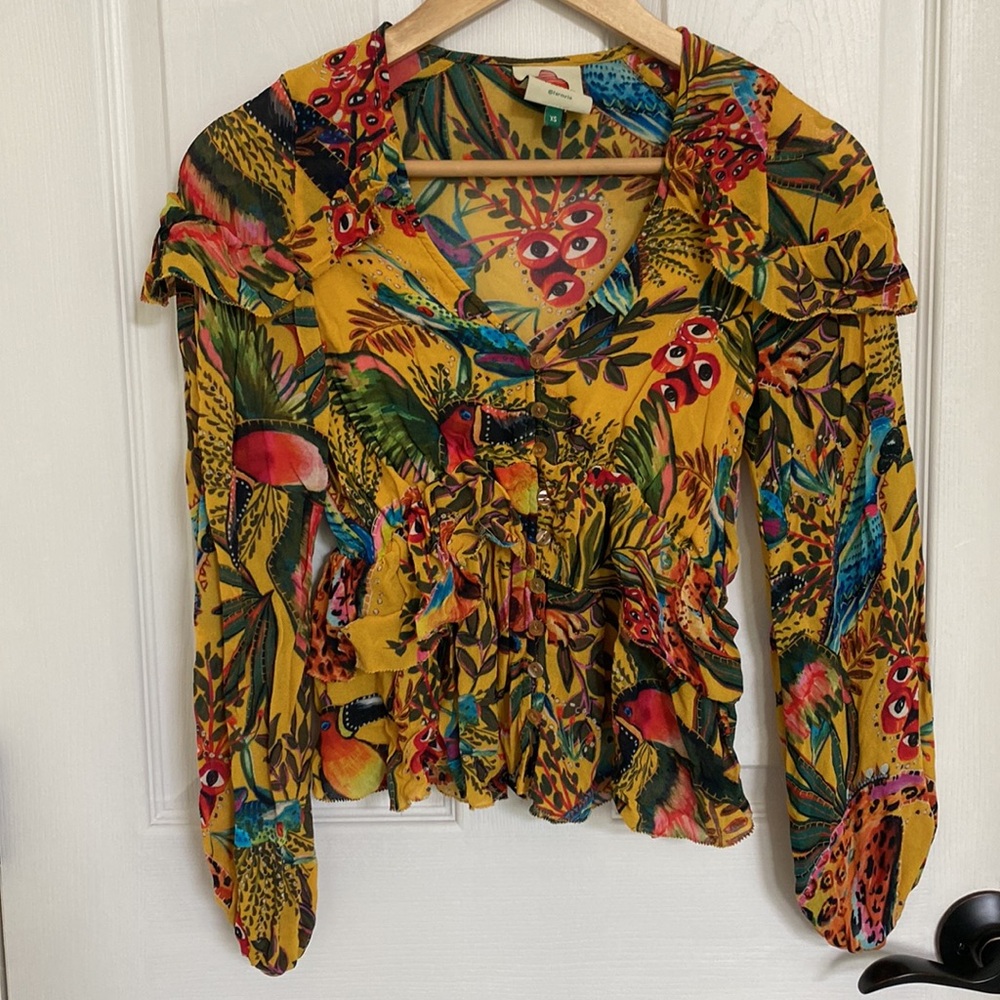 Farm Rio into the wild long sleeve ruffle top